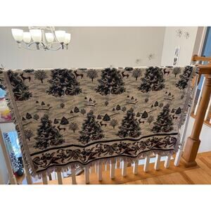 Vintage 90s Goodwin Weavers Winter Bunny Woven Throw Blanket USA 51x62 Cottage